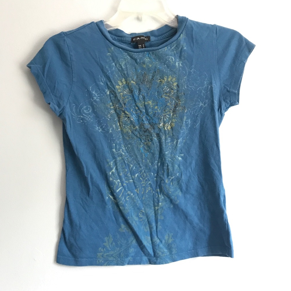 Blue Floral Scrollwork Juniors Short Sleeve Tee M
